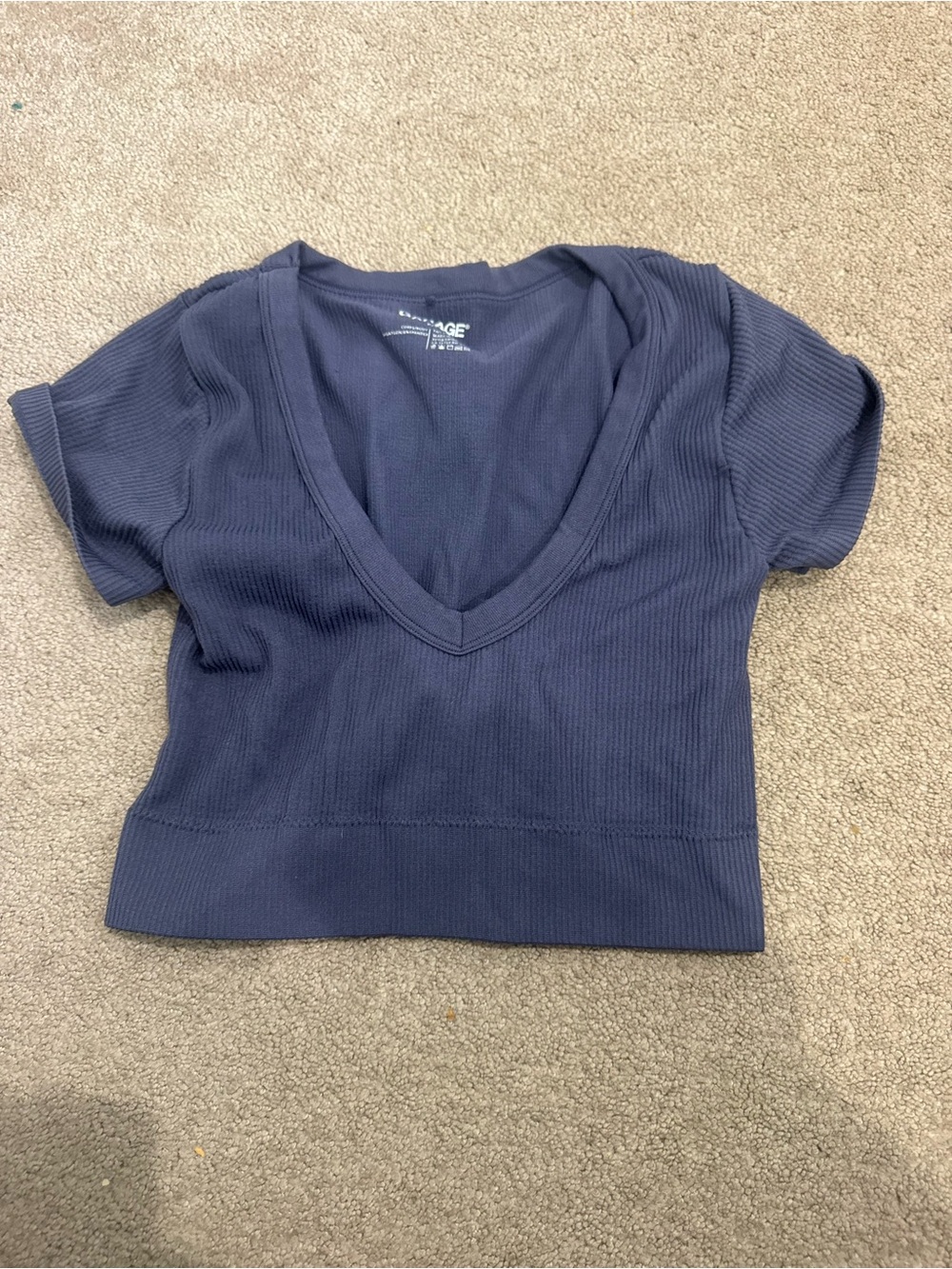 Garage Navy Ribbed Crewneck Top